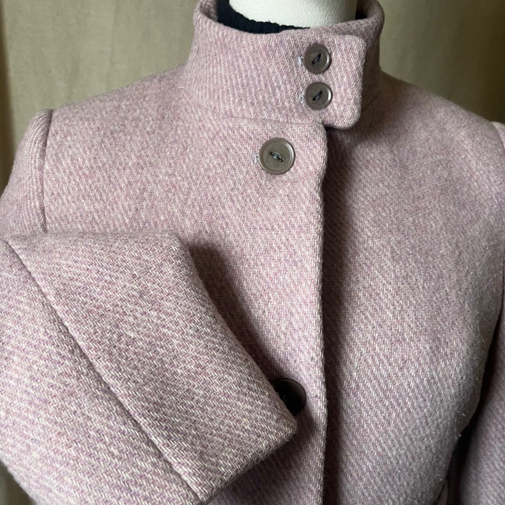 Vintage Y2K Via Spiga Pink Wool Stand Collar Coat Leather Trim Size 8 - Picture 3 of 9